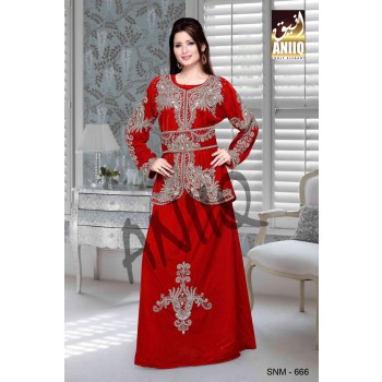 Red  Embroidered  Velvet  Kaftan