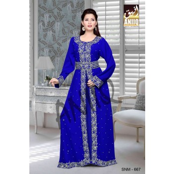 Royal Blue  Embroidered  Faux Georgette  Kaftan