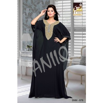 Black  Embroidered  Faux Georgette  Farasha