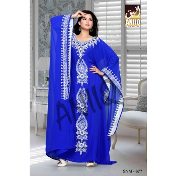 Royal Blue  Embroidered  Faux Georgette  Farasha