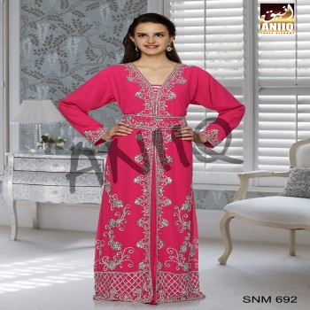 Pink  Embroidered  Faux Georgette  Kaftan