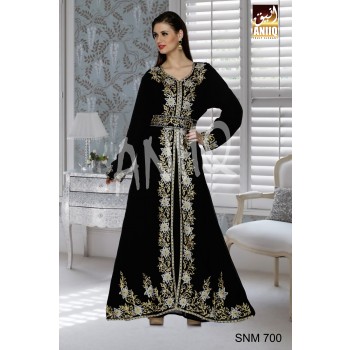 Black   Embroidered   Faux Georgette   Kaftan