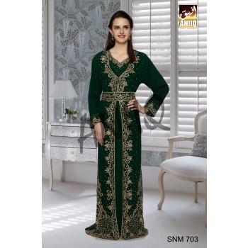 Bottle Green   Embroidered   Faux Georgette   Kaftan