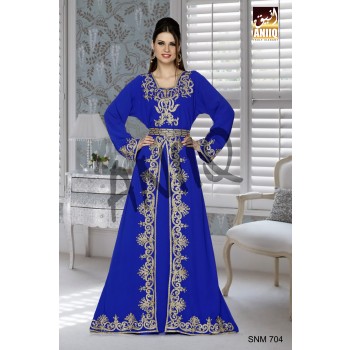 Royal Blue   Embroidered   Faux Georgette   Kaftan