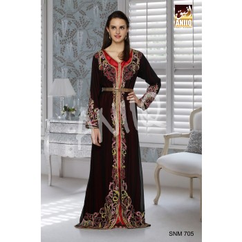 Black And Red Satin   Embroidered   Faux Georgette And Satin   Kaftan