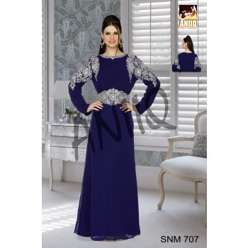 Navy Blue   Embroidered   Faux Georgette   Kaftan