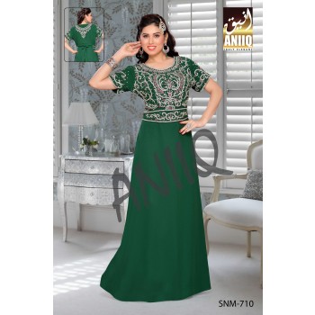 Bottle Green   Embroidered   Faux Georgette   Kaftan