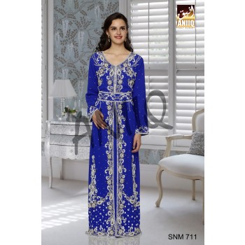 Royal Blue   Embroidered   Faux Georgette   Kaftan