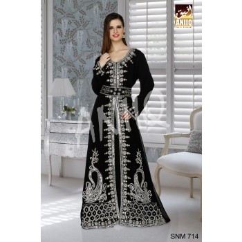 Black   Embroidered   Faux Georgette   Kaftan