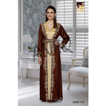 Brown And Golden Satin   Embroidered   Faux Georgette And Satin   Kaftan