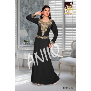 Black   Embroidered   Faux Georgette   Kaftan