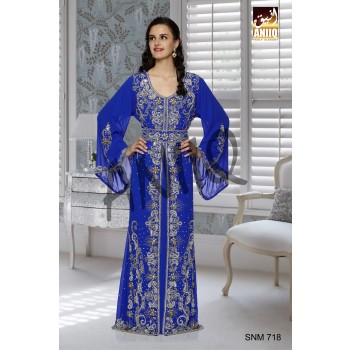 Royal Blue   Embroidered   Faux Georgette   Kaftan