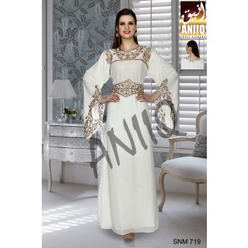 Off White   Embroidered   Faux Georgette   Kaftan