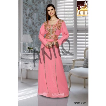 Pink   Embroidered   Faux Georgette   Kaftan