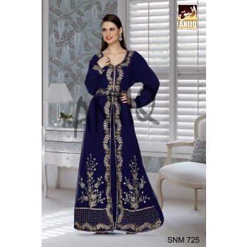 Navy Blue   Embroidered   Faux Georgette   Kaftan