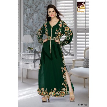 Bottle Green   Embroidered   Faux Georgette   Kaftan