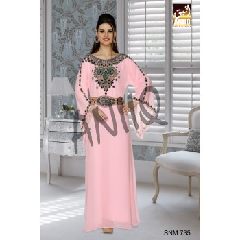 Soft Pink   Embroidered   Faux Georgette   Kaftan
