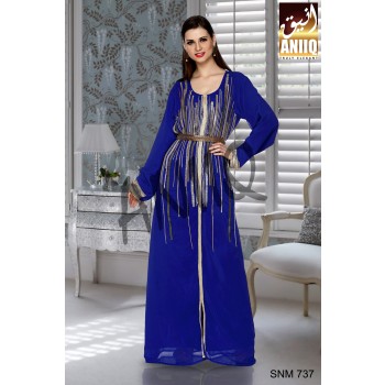 Royal Blue   Embroidered   Faux Georgette   Kaftan