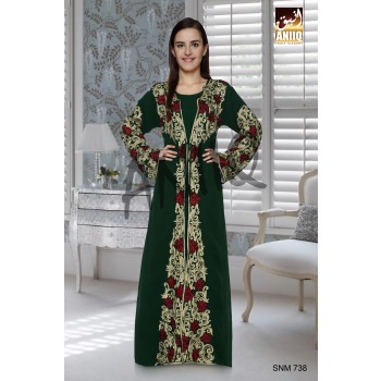 Bottle Green   Embroidered   Faux Georgette   Kaftan