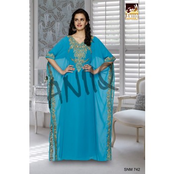 Blue   Embroidered   Faux Georgette   Farasha