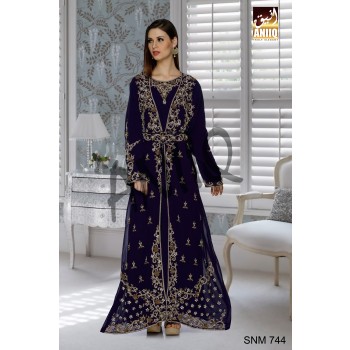 Navy Blue   Embroidered   Faux Georgette   Kaftan