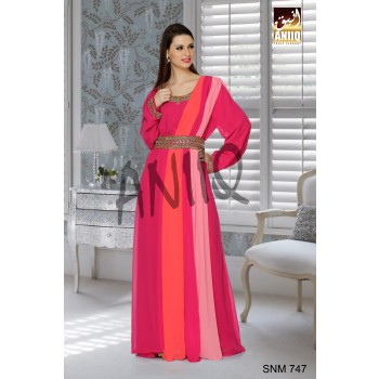 Pink   Embroidered   Faux Georgette   Kaftan