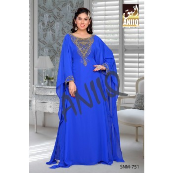 Royal Blue   Embroidered   Faux Georgette   Farasha