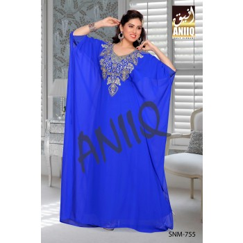 Royal Blue   Embroidered   Faux Georgette   Farasha