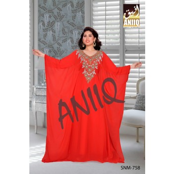Red  Embroidered  Faux Georgette  Farasha