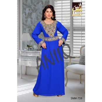 Royal Blue   Embroidered   Faux Georgette   Kaftan