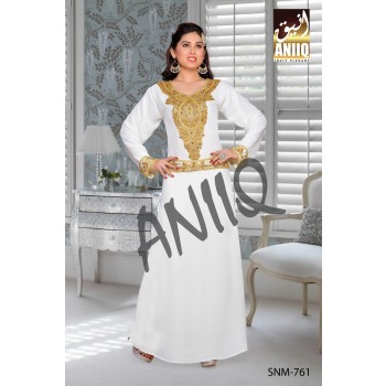 Off White   Embroidered   Faux Georgette   Kaftan