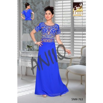 Royal Blue   Embroidered   Faux Georgette   Kaftan