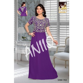 Purple   Embroidered   Faux Georgette   Kaftan