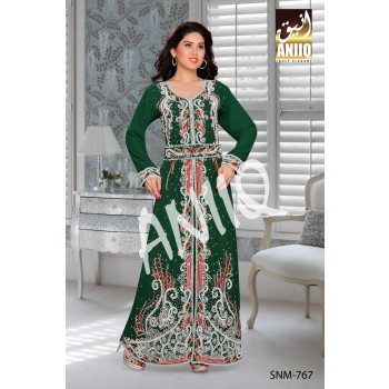 Bottle Green   Embroidered   Faux Georgette   Kaftan