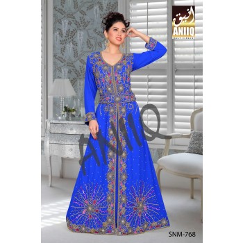 Royal Blue   Embroidered   Faux Georgette   Kaftan