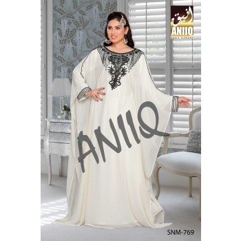 Off White   Embroidered   Faux Georgette   Farasha