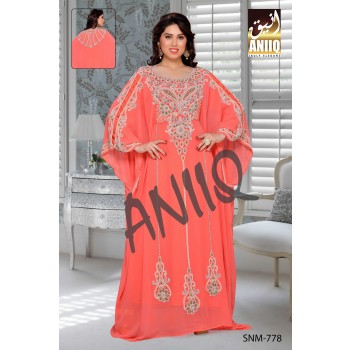 Coral   Embroidered   Faux Georgette   Farasha