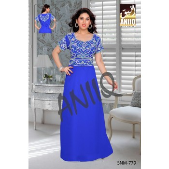 Royal Blue   Embroidered   Faux Georgette   Kaftan