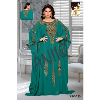 Teal   Embroidered   Faux Georgette   Farasha