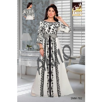 Off White  Embroidered  Faux Georgette  Kaftan