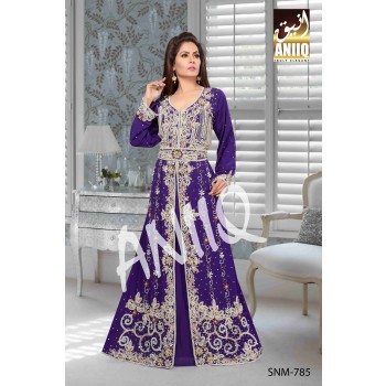 Purple  Embroidered  Faux Georgette  Kaftan