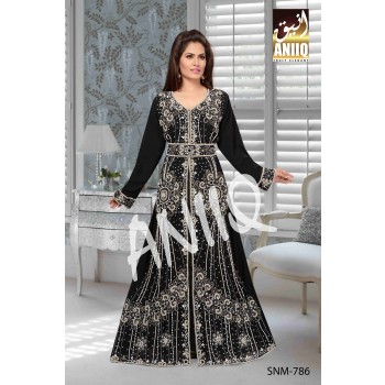 Black  Embroidered  Faux Georgette  Kaftan