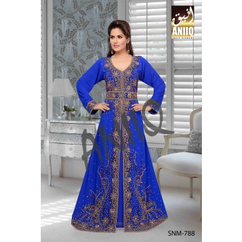 Royal Blue   Embroidered   Faux Georgette   Kaftan