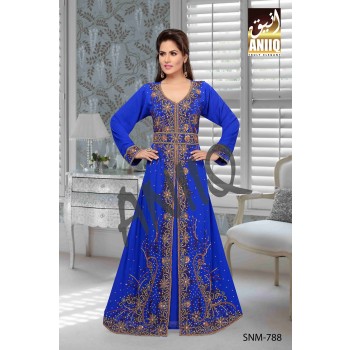 Royal Blue   Embroidered   Faux Georgette   Kaftan