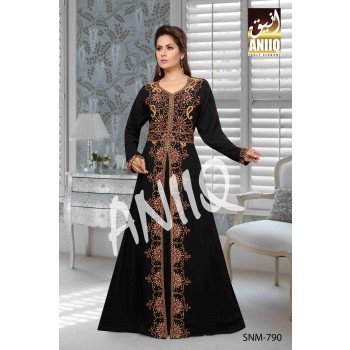 Black   Embroidered   Faux Georgette   Kaftan