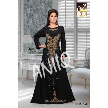 Black   Embroidered   Faux Georgette   Kaftan