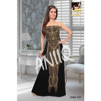Black   Embroidered   Faux Georgette   Fustan