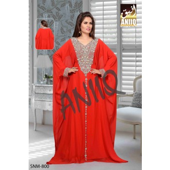 Red  Embroidered  Faux Georgette  Farasha