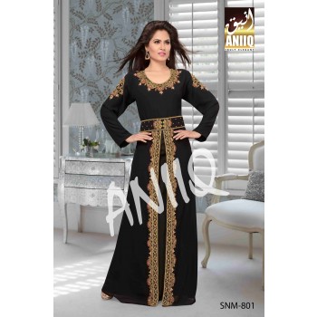 Black  Embroidered  Faux Georgette  Kaftan