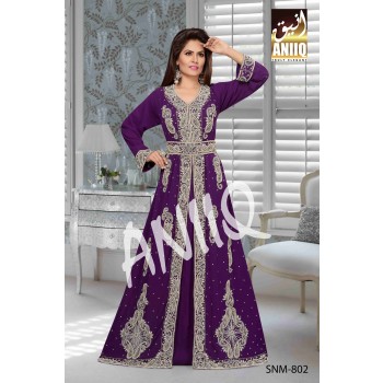 Purple  Embroidered  Faux Georgette  Kaftan